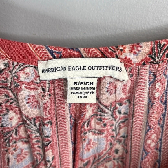 AMERICAN EAGLE Ruffled Off The Shoulder Dress Rusty Pink Fit & Flare Buttoned S - Picture 7 of 11